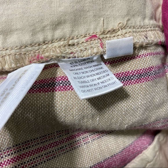 Loft Linen Blend Cuffed Shorts Tan Pink‎ Stripe Pockets Size 2 - Picture 6 of 6